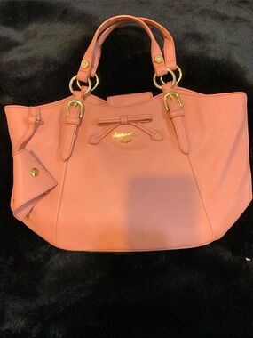 Samantha Vega Coral Tote with Bow Accent and Gold Hardware